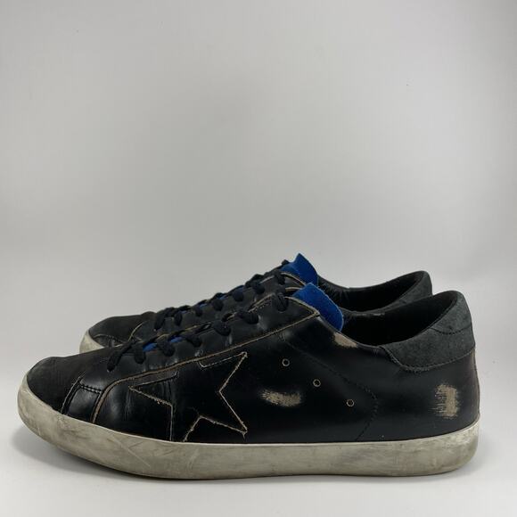 Golden Goose Superstar Brushed Black Leather Bluette Mens Size 42, US Size 9 - Picture 3 of 11